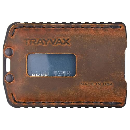 Trayvax Ascent Wallet, RFID Front Pocket Money and Credit Card Holder, Minimalist Slim Leather Metal Wallet for Men and Women, Black Tobacco Brown