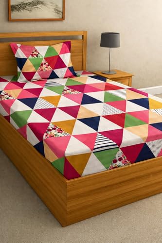Image of DECORUM Glace Cotton Single Bedsheet with 1 Pillow Cover | Soft, Durable, Lightweight & Skin-Friendly Fabric| Suitable for Single /Diwan Bed Size