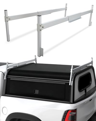 Mountainpeak Silver Adjustable Truck Cap Ladder Rack Aluminum Universal Truck Topper Ladder Rack for Camper Shell Lumber Pipe