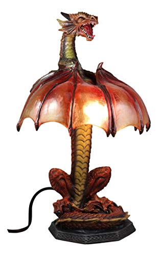 Ebros Altar Drake Red Ember Dragon Building Fire With Its Wings Side Table Lamp Statue 16.5" Tall Fantasy Warlords Dragons And Dungeons Desktop Light Decor Home Accent Decorative Centerpiece #TOP3