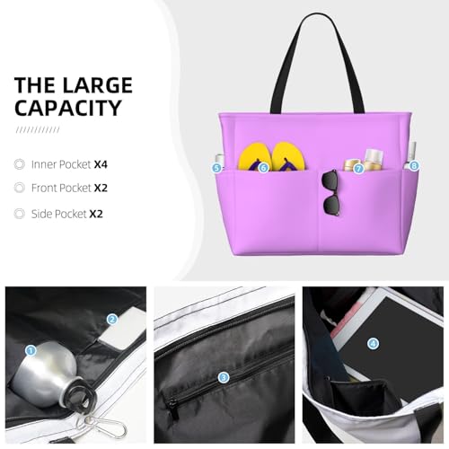 Large Beach Bags Water-resistant Sandproof - light-purple Cute Beach Tote Bags for Women with Zipper3