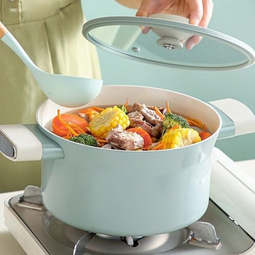 Olla de aleación verde para tipos de cocina con tapa de cristal resistente 6