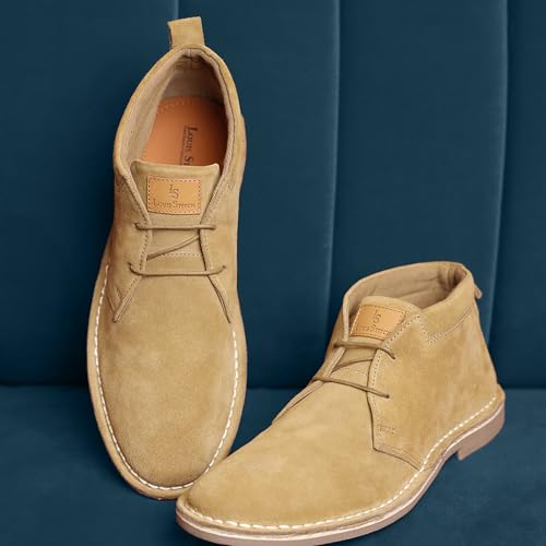 Image of LOUIS STITCH Chukka Boots - Suede Leather High Ankle Casual & Trekking Boots | Cream, Size-UK012