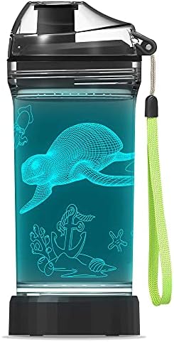 Sea Turtle Gifts, Light Up Kids Water Bottle with Ocean Animal Turtle Pattern- 14 OZ 400 ml Tritan BPA Free Eco-Friendly - Cool Drinking Cups Gift for School Kids Boy Girl Child Ocean World Lover