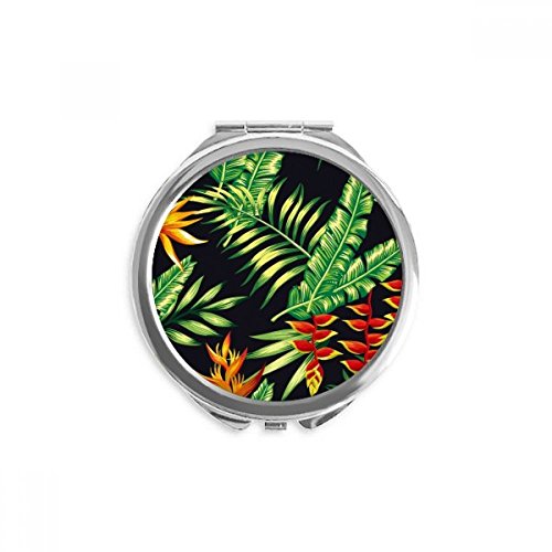 Miroir rond maquillage de poche tropical feuille dessin art plante à la main