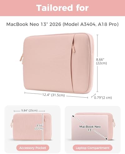 ProCase Laptop Sleeve for MacBook Neo 13 inch 2026 (Model A3404, A18 Pro), Protective Case with Soft Lining, Slim Travel Sleeve with Pocket for Accessories, Tailored for MacBook Neo 13β -Blush - 1