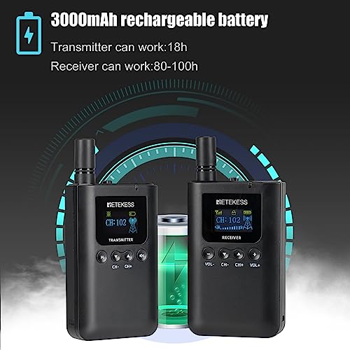 Sistema de guía turística Retekess TT125, micrófono y altavoz para viajes, iglesias y fábricas, batería recargable con 100 horas de duración, frecuencia 2.4 GHz, 1 transmisor y 5 receptores, incluye cargador USB miniatura 2