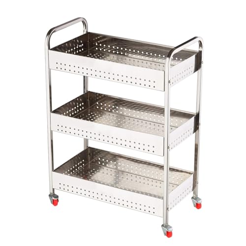 Image of Stainless Steel Kitchen Trolley Fruits & Vegetable Basket Spice Container Organizer Rack for Kitchen Multipurpose Kitchen Rotating Trolley for Onion Potato Storage Basket (LWH: 44 x 23 x 61CM)