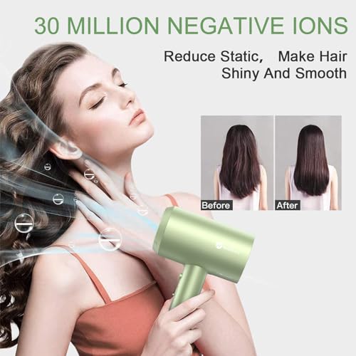 Image of slopehill Professional Ionic Hair Dryer, Lime Cream | 1800W Fast Drying, Low Noise, 2 Concentrator Nozzles, 1 Diffuser Attachment