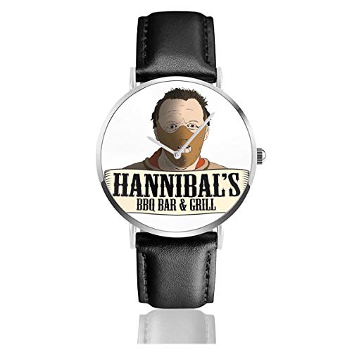 Unisex Business Casual Hannibals BBQ Bar & Grill Uhren Quarz Leder Uhr mit schwarzem Lederband für Männer Frauen Young Collection Geschenk