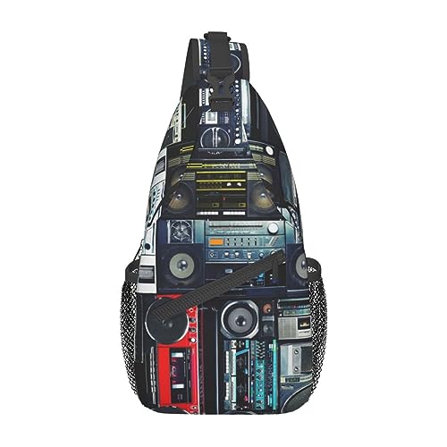 Sac à dos vintage imprimé boombox léger et compact à sangle unique