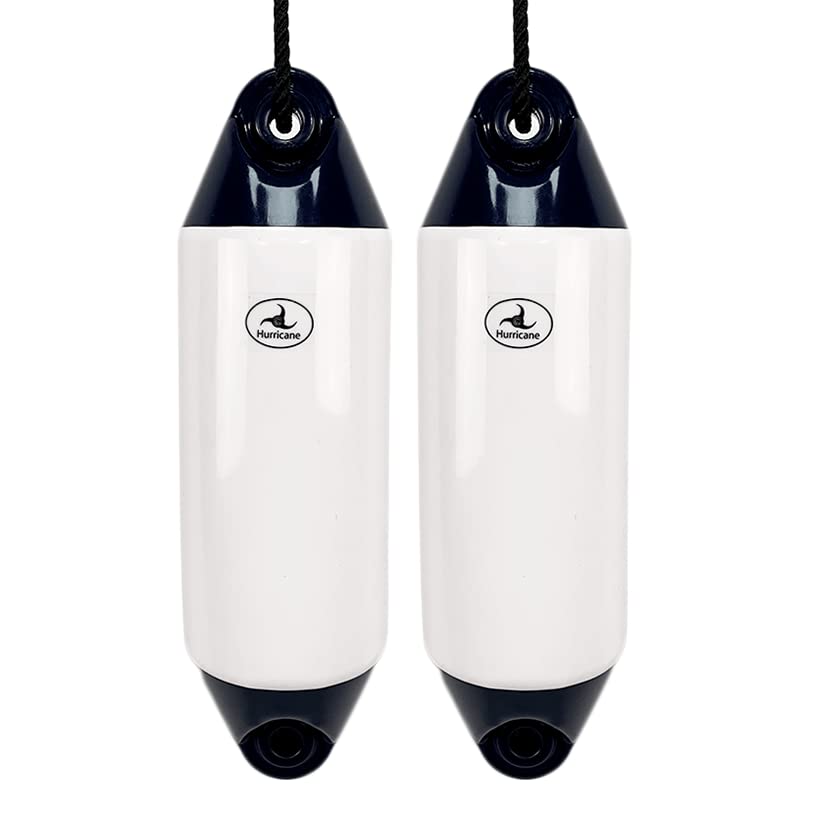 Hurricane Fenders Original Series Boat Fender PM02 48cm x 14cm (19" x 5") - White With Blue Ends - Pack Of Two