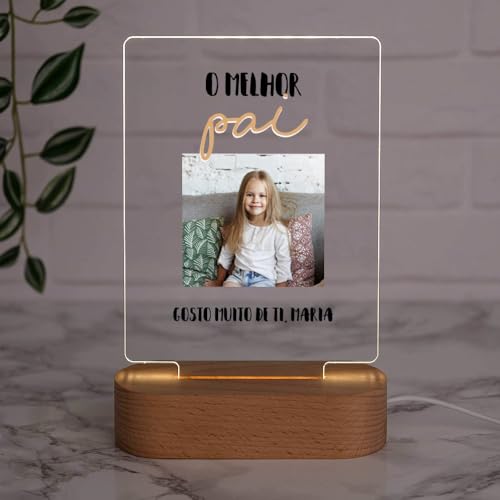Wanapix | Candeeiro 3D personalizado com foto | presente dia do pai | madeira natural | inclui cabo USB, sem necessidade de pilhas | luz LED | ou melhor pai [português]