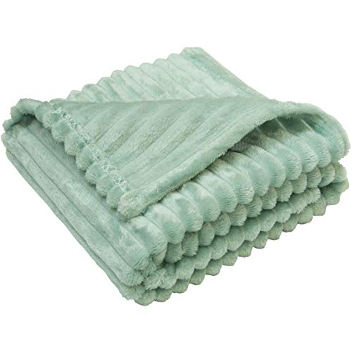 Image of NTBAY Flannel Fuzzy Toddler Blanket, Fluffy Warm and Lightweight Reversible Stripes Design Baby Plush Blanket, 30x40 Inches, Mint