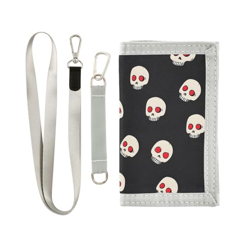 ALAZA Kids Wallets for Boys Girls Toddler Trifold Wallet Children Small Skull Red Dot with Zipper Coin Pocket