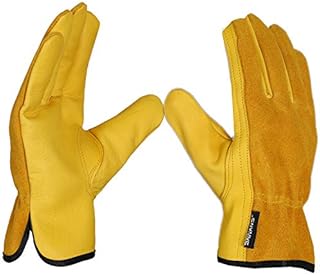 SAWANS Leather Working Gloves Work Gardening Gloves Thorn Proof Garden Building Heavy Duty Utility Gripper Men Women Breathable and Flexible Construction (M)