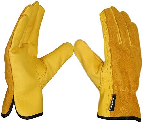 Sawans Leder-Arbeitshandschuhe, Gartenhandschuhe, dornensicher, robuster Mehrzweck-Greifer, atmungsaktiv und flexibel, Größe L
