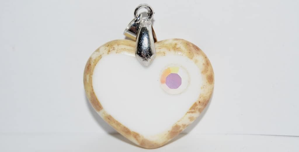 60 pcs Table Cut Heart Beads, 95810 Travertin (95810 86800), Glass, Czech Republic, Size 16 x 15 mm (0.63 x 0.59 in)