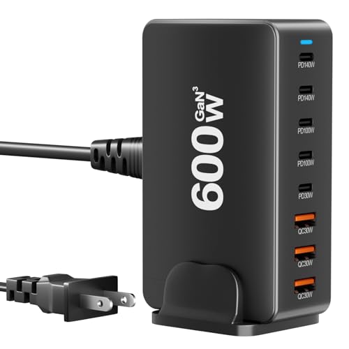 Image of 600W USB C Fast Charger Block, 8 Port Charging Station, GaN Ⅲ Multi Port Charging Station Hub for Multiple Devices, Multiport USB Charger Station Compatible with MacBook iPhone iPad Dell