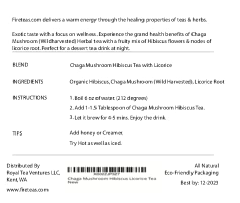 Miniatura 2 de FIRE TEAS Té de hierbas de hongos Chaga orgánico con hibisco y raíz de regaliz, lleno de antioxidantes, fabricado en los Estados Unidos
