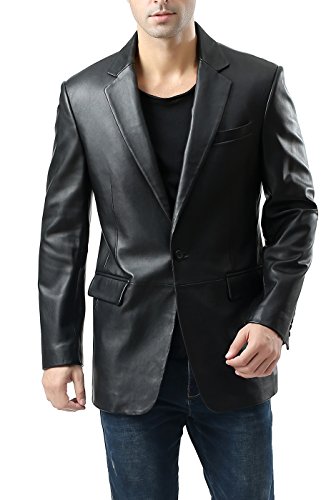 BGSD Men's Nicholas 1-Button Lambskin Leather Blazer Black X-Large