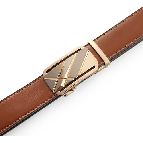 Image of Drowsmen Leather ratchet belt 1 3 /8 inch with Click Sliding Automatic Buckle, Adjustable belt Trim to Fit