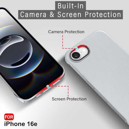 Image of TheGiftKart Hybrid Ultimate Slim Back Case Cover for iPhone 16e | Lightweight Profile | Hard Back Case Cover for iPhone 16e (PC & TPU, Metal Camera Ring, Leather Texture Finish, Grey)