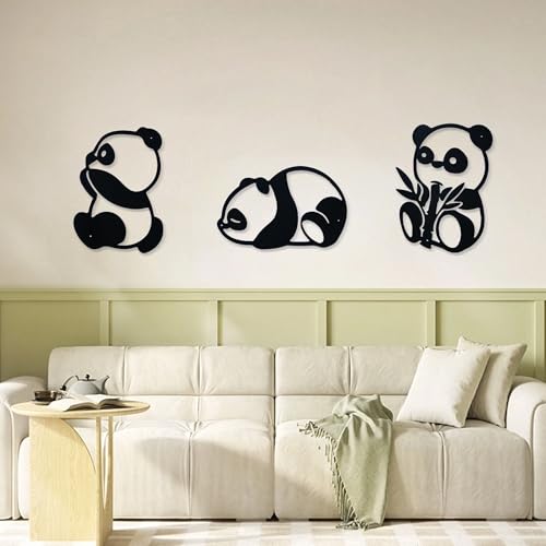 Cute Panda Wall Decor, 3 Pcs Black Metal Wall Art