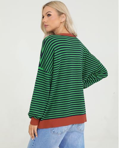 Image of Totatuit Womens Oversized Sweaters Casual Long Sleeve Crewneck Striped Knit Pullover Tops Cute 2025 Fall Sweaters