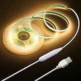 Samsion 5V COB LED Strip Light for Bedroom 16.4FT USB LED Light Strip Warm White 3000K with Dimmer 320LEDs/M Flexible LED Tape Lights High Density Self -Adhesive for TV Mirror Cabinet DIY Indoor