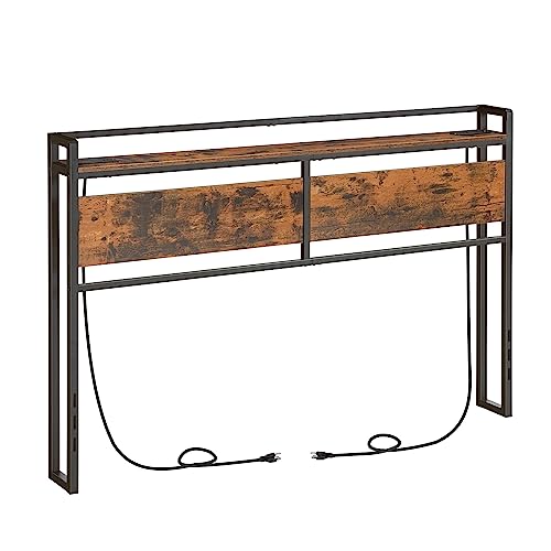 HOOBRO Headboard Queen Size, Headboard with 2 Outlets and 4 USB Ports, Adjustable Height, Storage Rack, Sturdy and Stable, Easy Assembly, Rustic Brown and Black by HOOBRO - Used condition - US$65.98