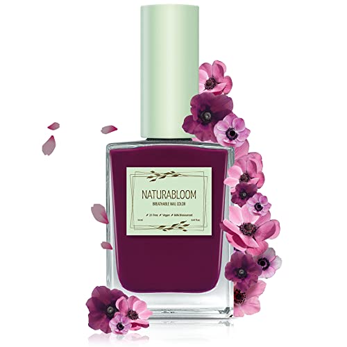 NATURABLOOM Breathable Dark Red Burgundy Nail Polish - Premium Quick Dry Burgundy Nail Varnish - Halal, Vegan & Organic, Dark Fuchsia