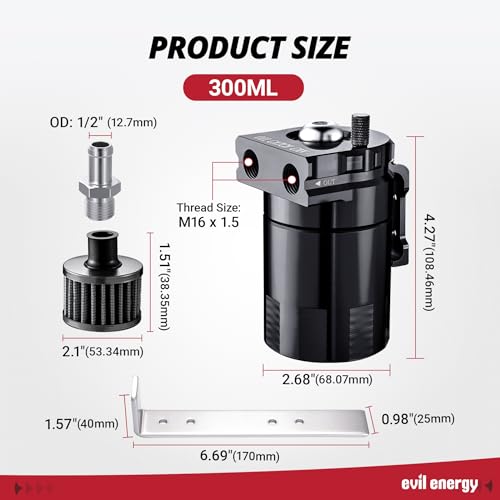 EVIL ENERGY Oil Catch Can, 300ml Baffled Catch Can Kit with Breather Filter, Universal Aluminum Air Oil Separator 2 Port with 8AN CPE Fuel Hose & Fitting Kits by EVIL ENERGY - Image 3