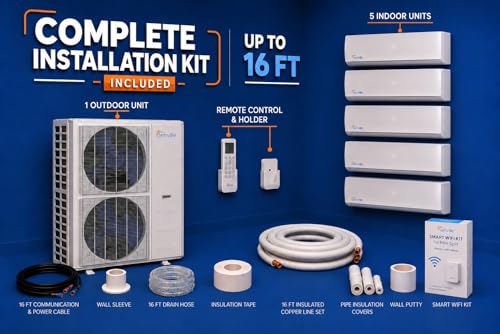 Senville Mini Split AC/Heating System, 5 Zone, White, 48000 BTU