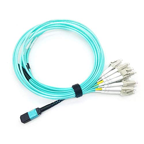 Karono MPO/MTP to 12 Fiber Breakout Cable, MPO/MTP to 12 x LC (6 Duplex), 10G/40G QSFP 40GBase-SR4, OM3 Multimode 50/125 Fanout Fiber Optic Splitter Cable - Aqua, 1M(3.3ft)