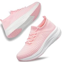 YHOON Womens Slip on Walking Shoes Comfort Lightweight Breathable Sock Shoe Non-Slip Mesh Casual Fashion Tennis Running Sneakers Pink Size 8.5