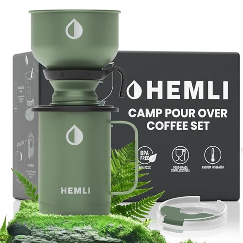 Pour Over Camp Coffee Maker Set– Vacuum Insulated Mug with Leakproof Lid, Stainless Steel Micro Filter, Scratch-Resistant Finish, Portable Coffee Maker for Camping, Travel & Outdoor Adventures