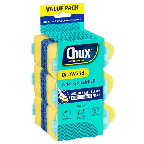 Chux Dishwand Sponge Scourer Refills, Non-Scratch and Angled, 6 Count