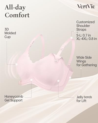 Image of Vertvie Seamless Nursing Bras for Breastfeeding Jelly Support | No Underwire, Maternity Sleep Bralettes, Pregnancy Wireless Bra for Women, Full Coverage, V-Neck, Comfortable, Breathable