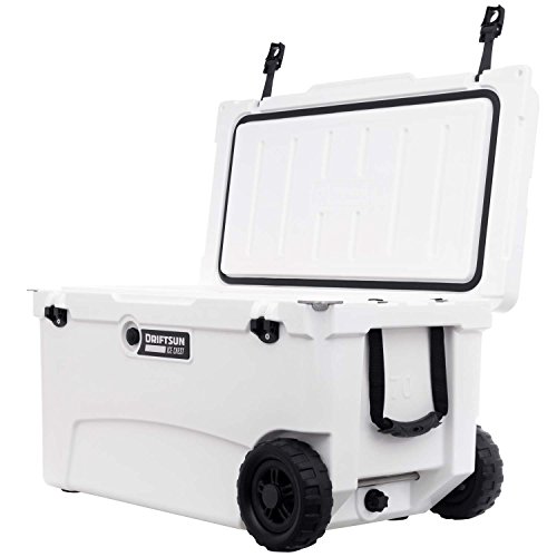 Driftsun 70Qt Wheeled Ice Chest - Heavy Duty, High Performance Roto-Molded Commercial Grade Insulated Rolling Cooler (White) #TOP1