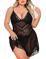 Niwicee Negligee Damen Sexy Dessous Große Größen Sexy Babydoll Dessous Set Reizwäsche Damen Mollig Dessous Unterwäsche Curvy Nachtwäsche Frauen Spitze V-Ausschnitt Dessous Mollige (Schwarz, 4XL)