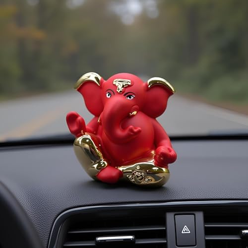 Image of Gold Plated Lambodara Ganesha | Ganpati Idol for Car Dashboard, Office Desk & Home Temple | Spiritual Decor & Gift | Blessings & Prosperity | Height 1.9 Inch