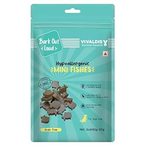 Bark Out Loud by Vivaldis – Mini Fishes (Salmon)| No Grain & Hypoallergenic Spanish Treats for Dogs- 100gms