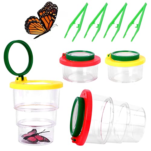 4 pièces loupes à insectes,Boîte loupe à insecte,grossissement de la boîte à insectes,conteneur à insectes,cage à insectes, convient pour les petits animaux(4 pièces de pincettes incluses) Cover