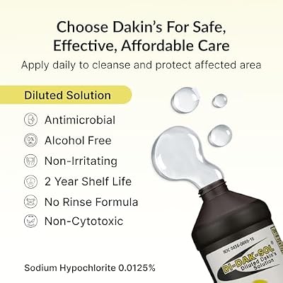 Dakin's Di-Dak-Sol Diluted Solution 0.0125% Sodium Hypochlorite Wound Cleanser for Acute and Chronic Wounds, Antimicrobial No-Rinse Gentle Formula, Safe for Home or Clinical Use, 16 oz