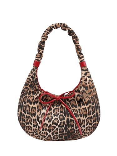 Verdusa Women's Cheetah Bow Tie Shoulder Handbags PU Leather Holiday Crescent Underarm Bags