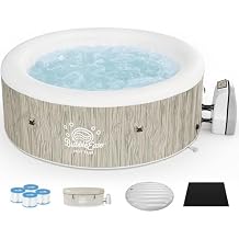 UHOMEPRO Inflatable Hot Tub Spa Set, Outdoor Bubble Massage Round Portable Hot Tubs, 4-6 Person Outdoor Hot Tub with External Heater Pump, 140 Soothing Jets, Insulated Cover and 4 Filter Cartridges