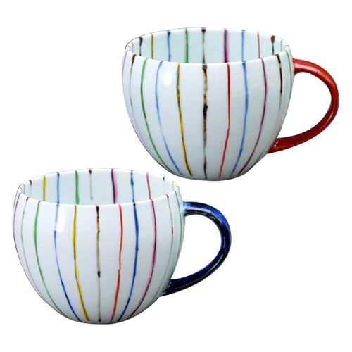 [有田伝統の技法での器づくり]染錦線十草丸 スープカップ 2個 セット (青・赤)