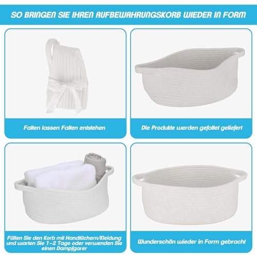 2 Stück Geschenkkorb Leer Set, Weiß aus Baumwollseil Präsentkorb Leer, Korb Klein für Geschenke mit 4 Verpackungsbeutel, 4 Zugschleifen, 4 Grußkarten für Valentinstag, Babyshower, Hochzeit