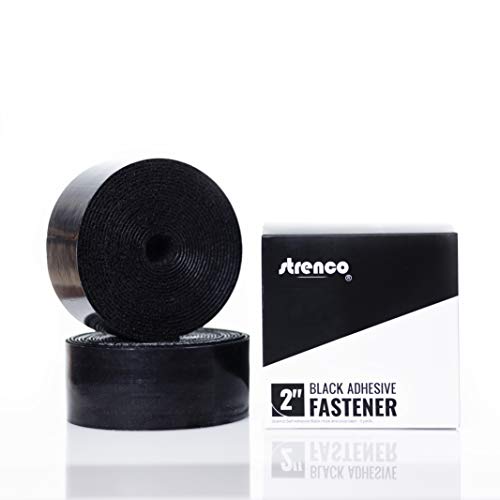 Strenco 2 Inch Hook And Loop Strips With Adhesive - 5 Yards - Heavy Duty Tape - Black Sticky Back Fastener #TOP1